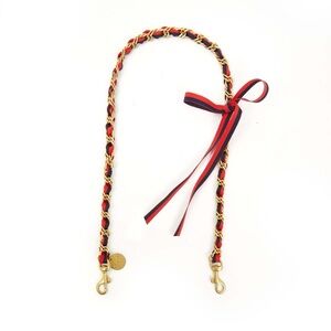 Clare V. Gold Metal and Navy/Red Grosgrain Ribbon Shoulder Strap